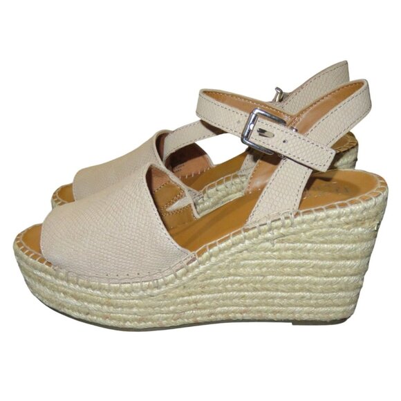Franco Sarto Takara Tan Espadrille Leather Upper Platform Wedge Sandal sz 8.5 - Picture 1 of 11